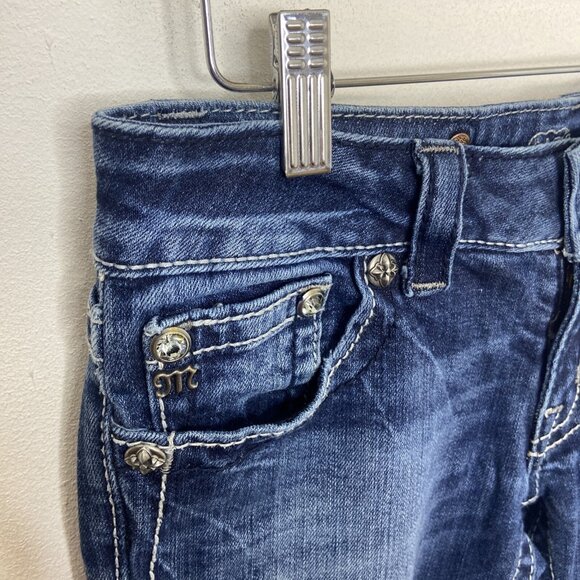 Miss Me Womens 27X32 Blue Denim Jeans  Skinny Jewelled Stretch Fleur De Lis - Picture 3 of 9